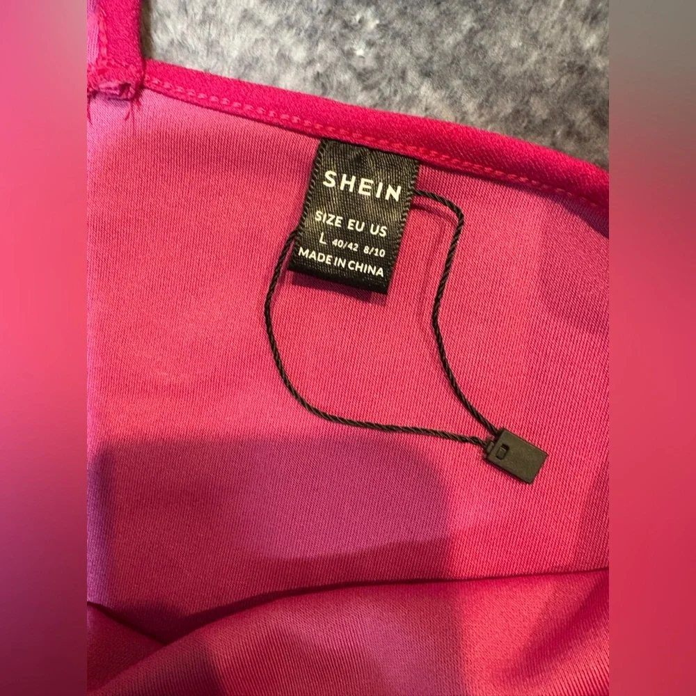 Shein Fuchsia Hot Pink‎ Slit Hem Flare Legged Stretch Sexy Jumpsuit Large 8 10